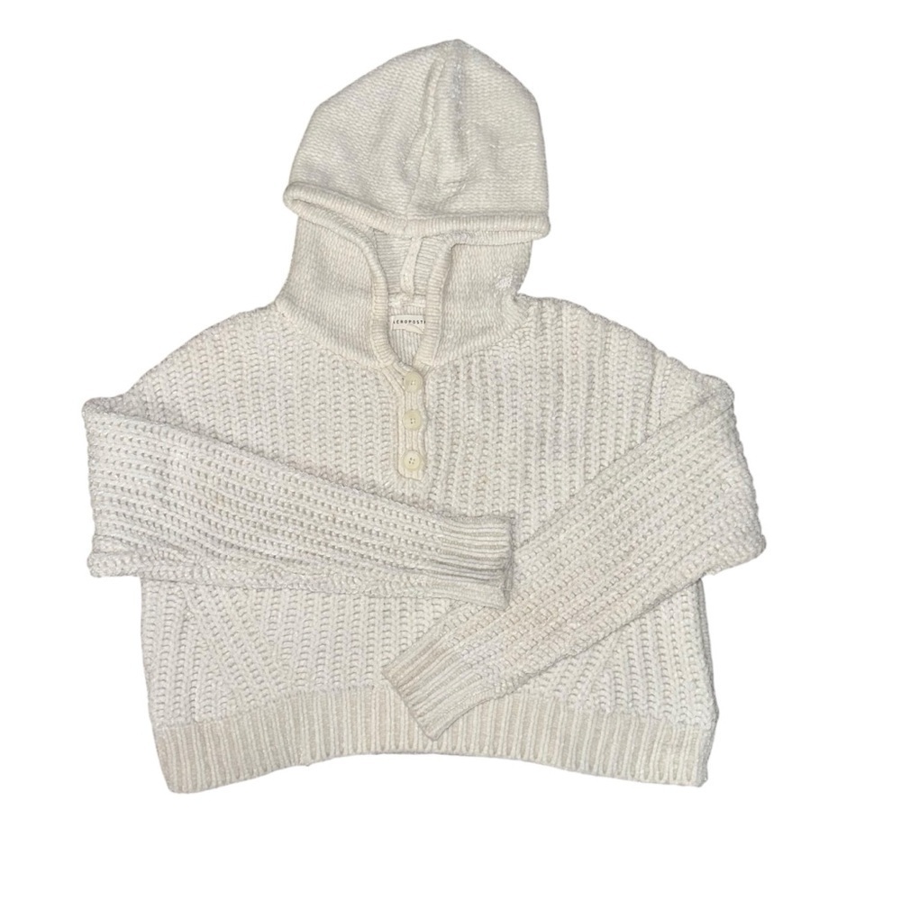 Aeropostale Women’s Small Cream Colored Cropped Sweater Hoodie Sexy Cozy Knit
